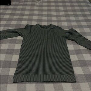 Lululemon Ribbed Rest Less Pullover – Green/Gray Stripe (Like New)